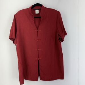 Vtg Mandarin Style Tunic Top Womens 20W Knot Buttons Asian Inspired USA‎ Floral